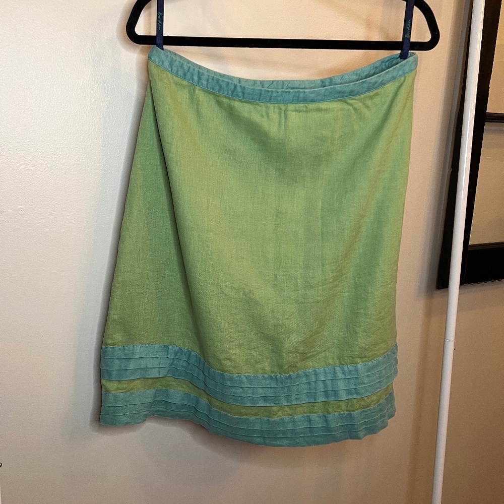 Green with Teal  Stripe Beehive Linen Skirt - 10 (14R UK) - Boden